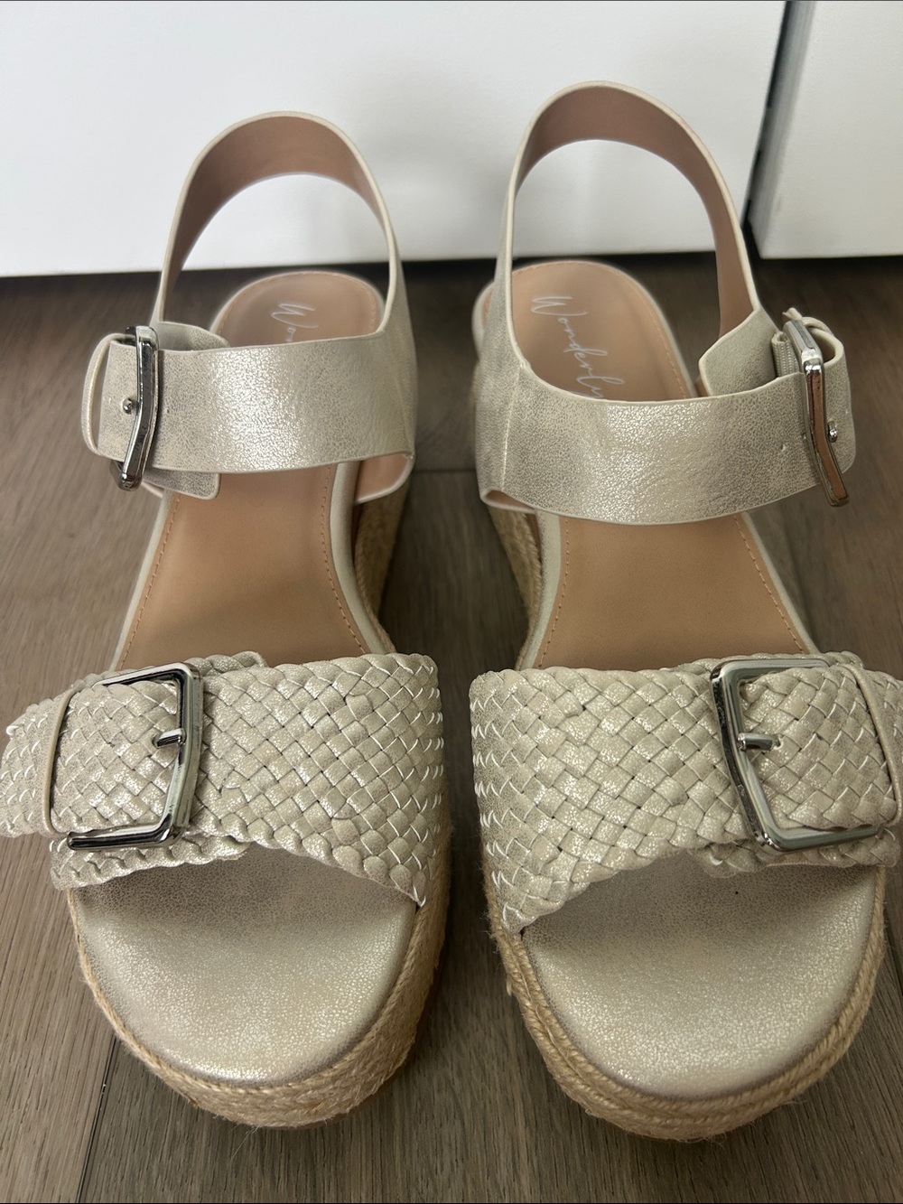 Wonderly Metallic Gold/Silver Woven Espadrille Wedge Sandals Size 9M